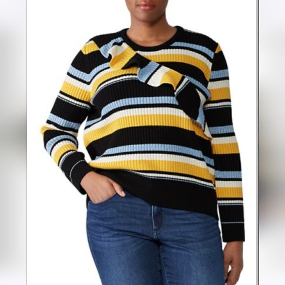 Parker Wool Blend Ruffle Sweater Striped Multicolor Size XL